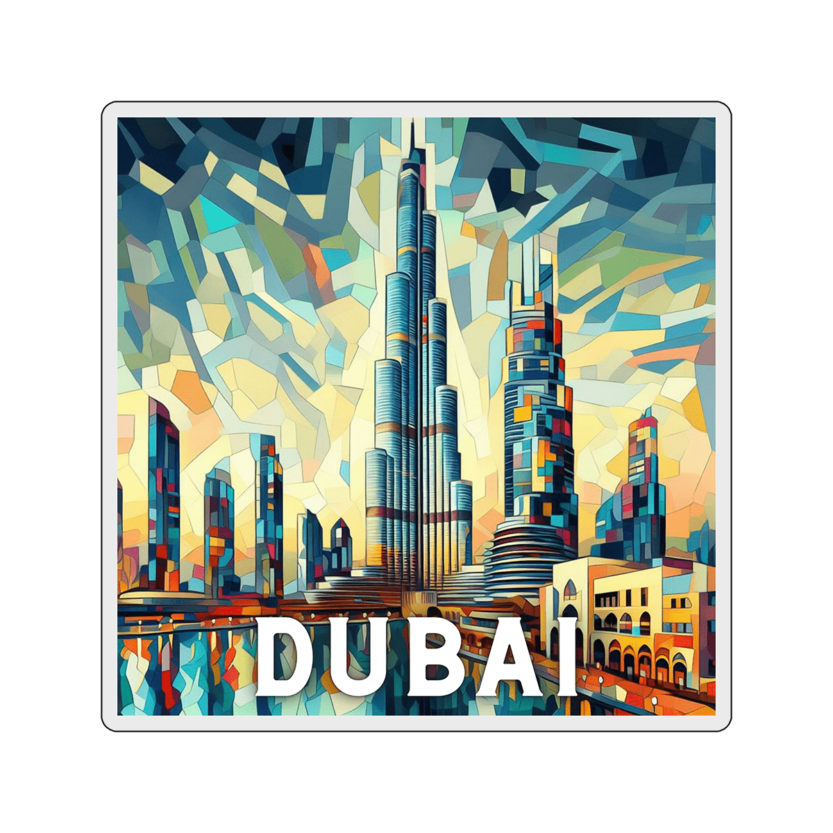 a colorful cityscape of Dubai